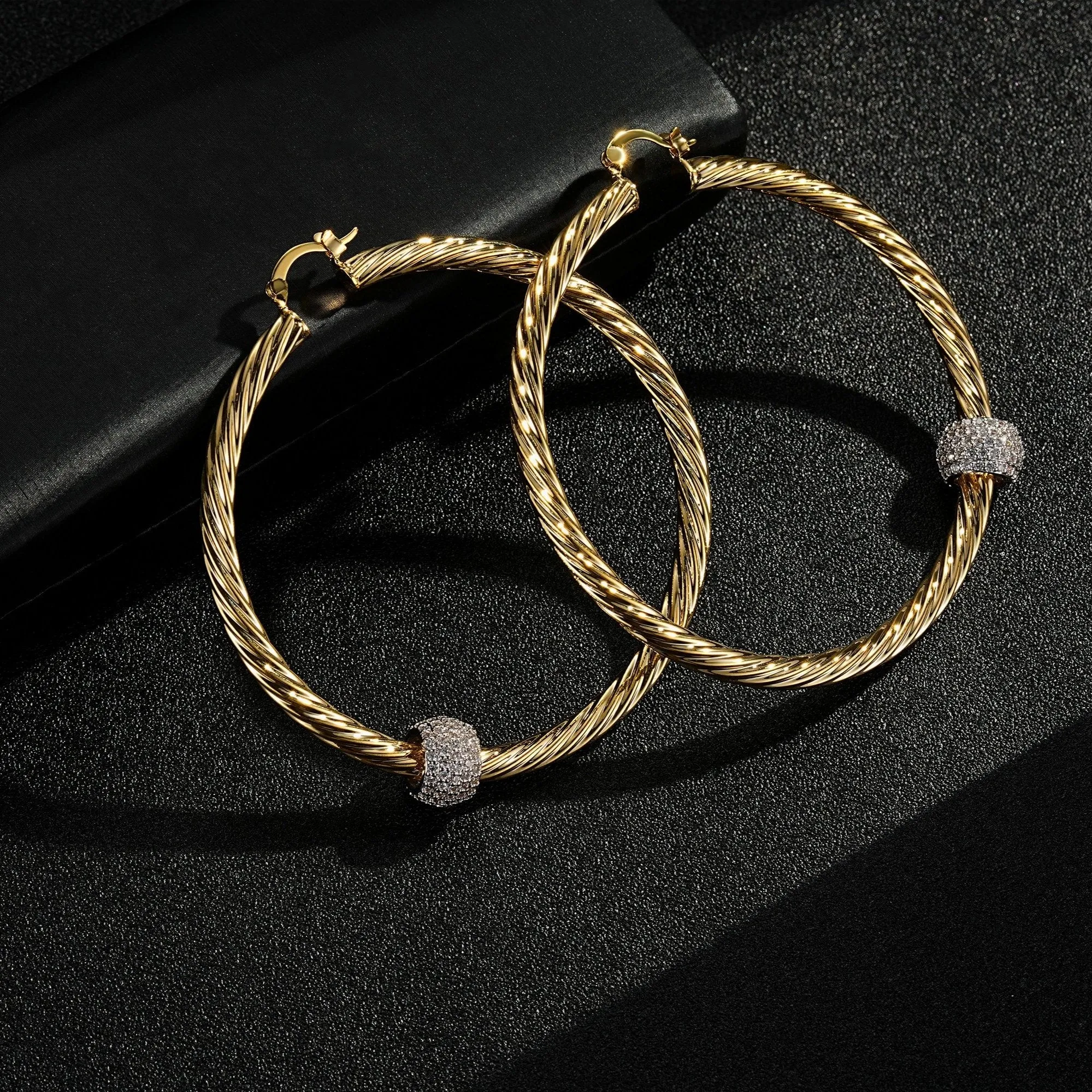 68mm Gold Filled Bonded Twist Hoop Earrings with Disco Ball