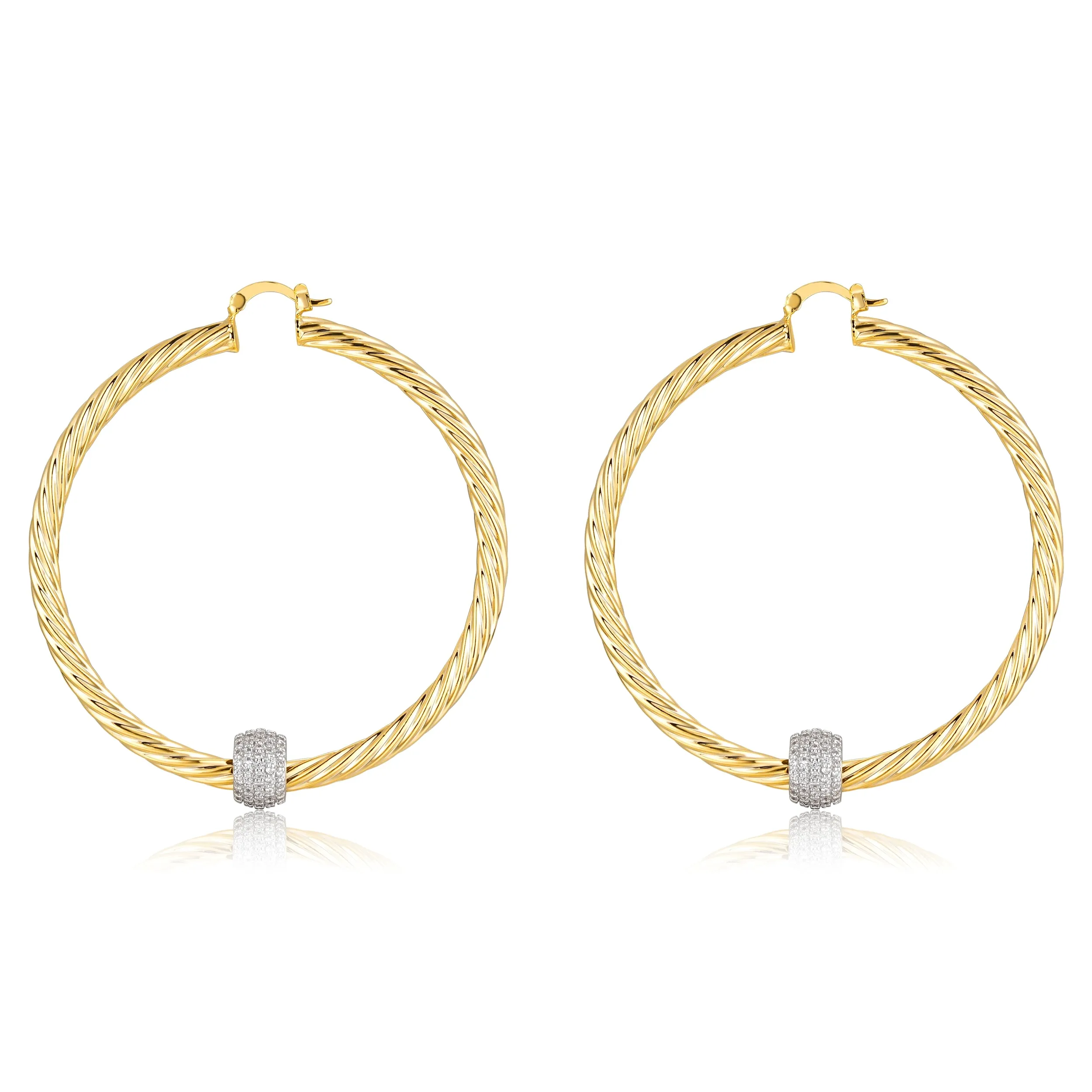 68mm Gold Filled Bonded Twist Hoop Earrings with Disco Ball
