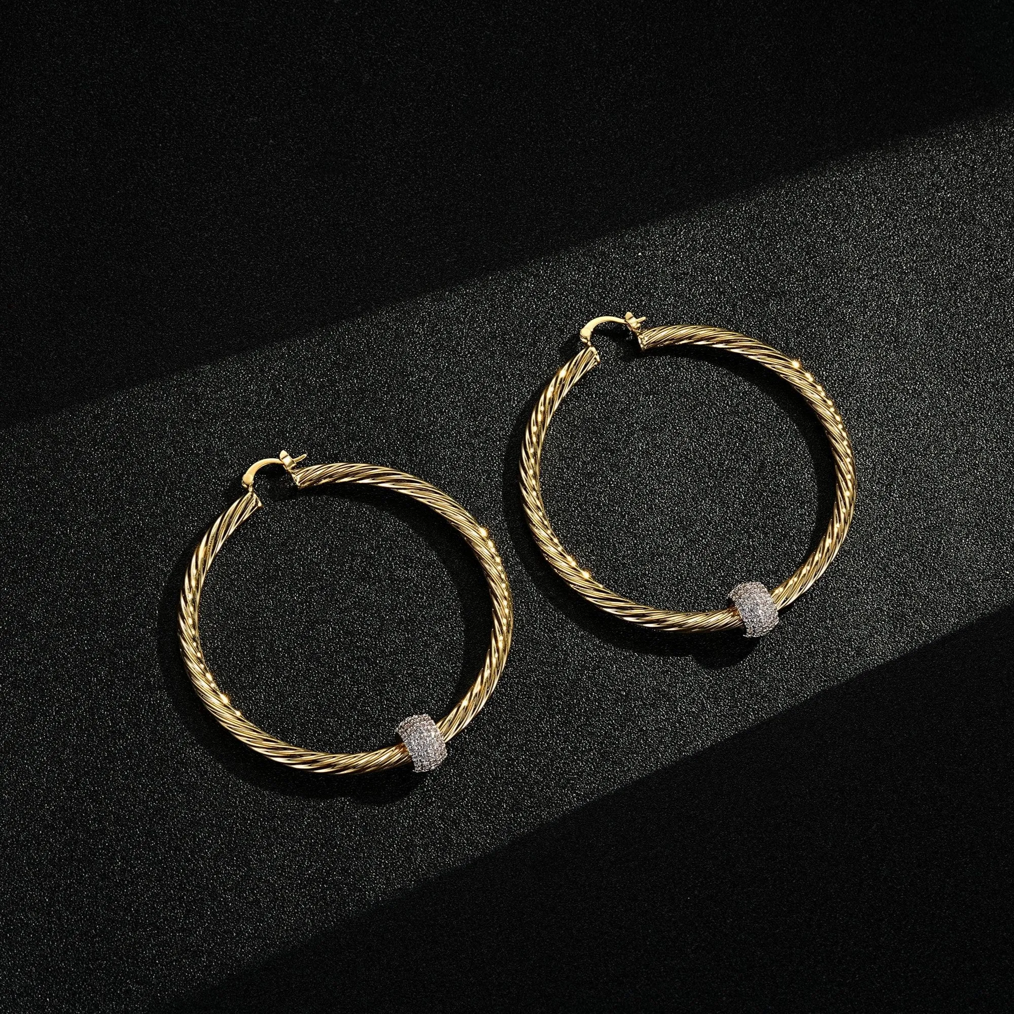 68mm Gold Filled Bonded Twist Hoop Earrings with Disco Ball