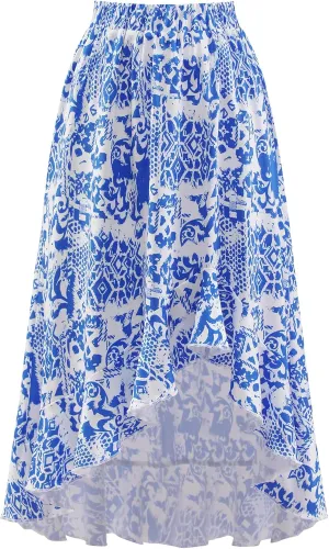 Aupuls Summer High Low Boho Skirts for Women Floral Beach Vacation Midi Skirt Casual