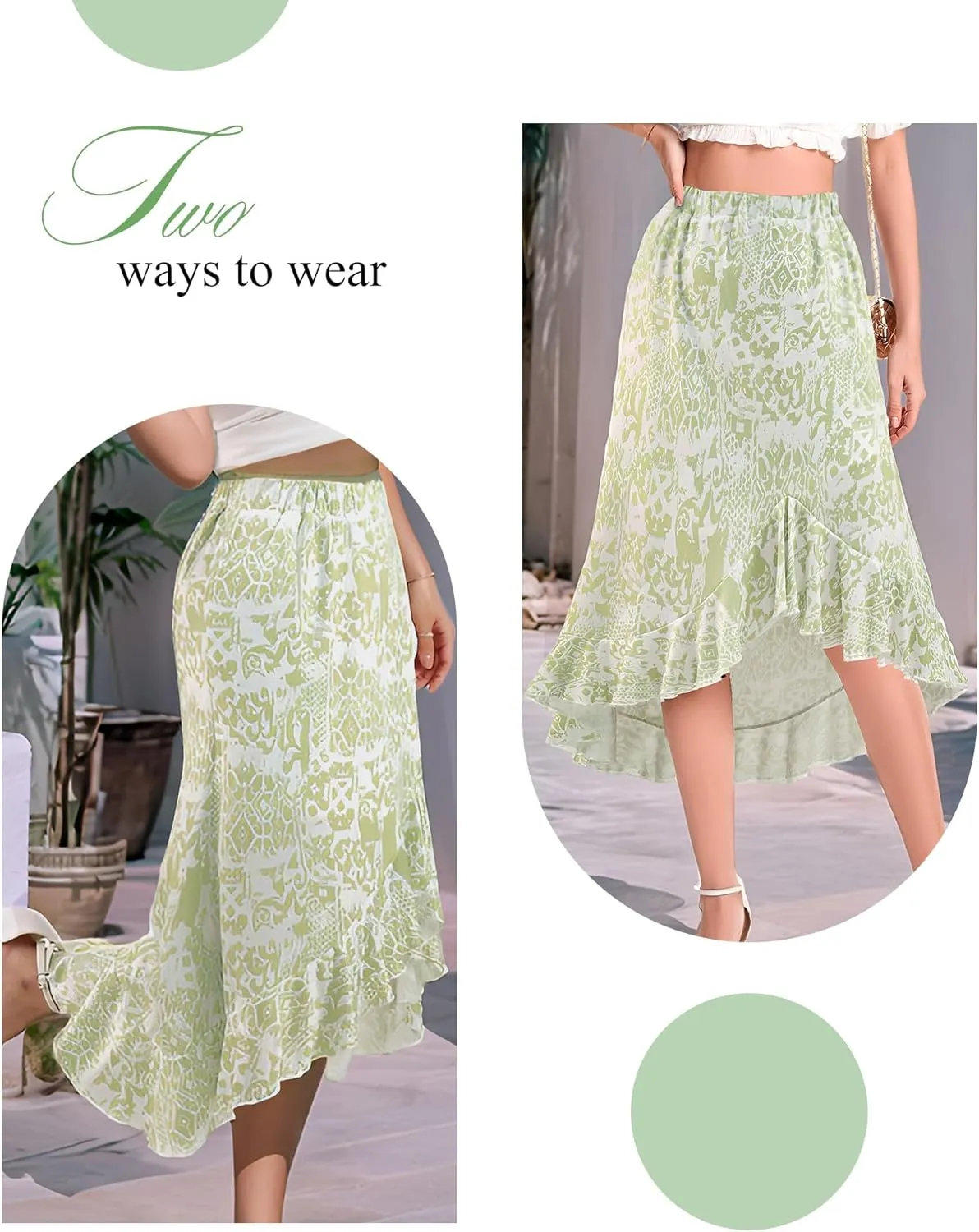 Aupuls Summer High Low Boho Skirts for Women Floral Beach Vacation Midi Skirt Casual