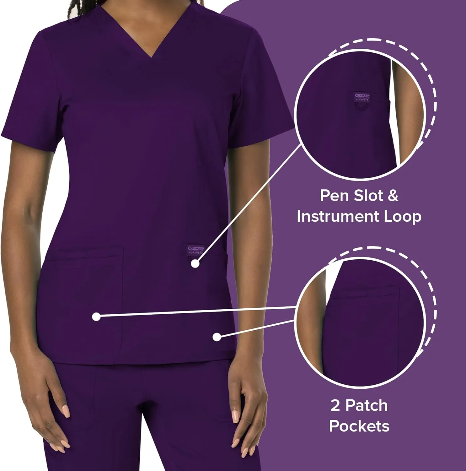 Cherokee Medical Women's Scrub Top V-Neck with 3 Pockets & Soft Fabric WW620