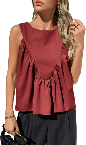Cicy Bell Womens Peplum Babydoll Tank Tops Summer Sleeveless Loose T Shirts Casual Shirred Flowy Tops