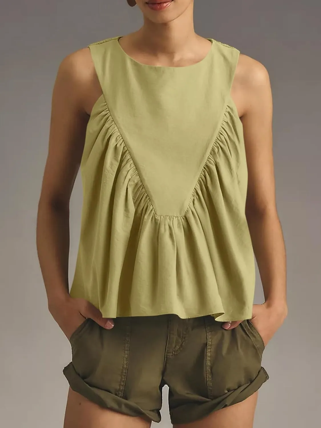 Cicy Bell Womens Peplum Babydoll Tank Tops Summer Sleeveless Loose T Shirts Casual Shirred Flowy Tops