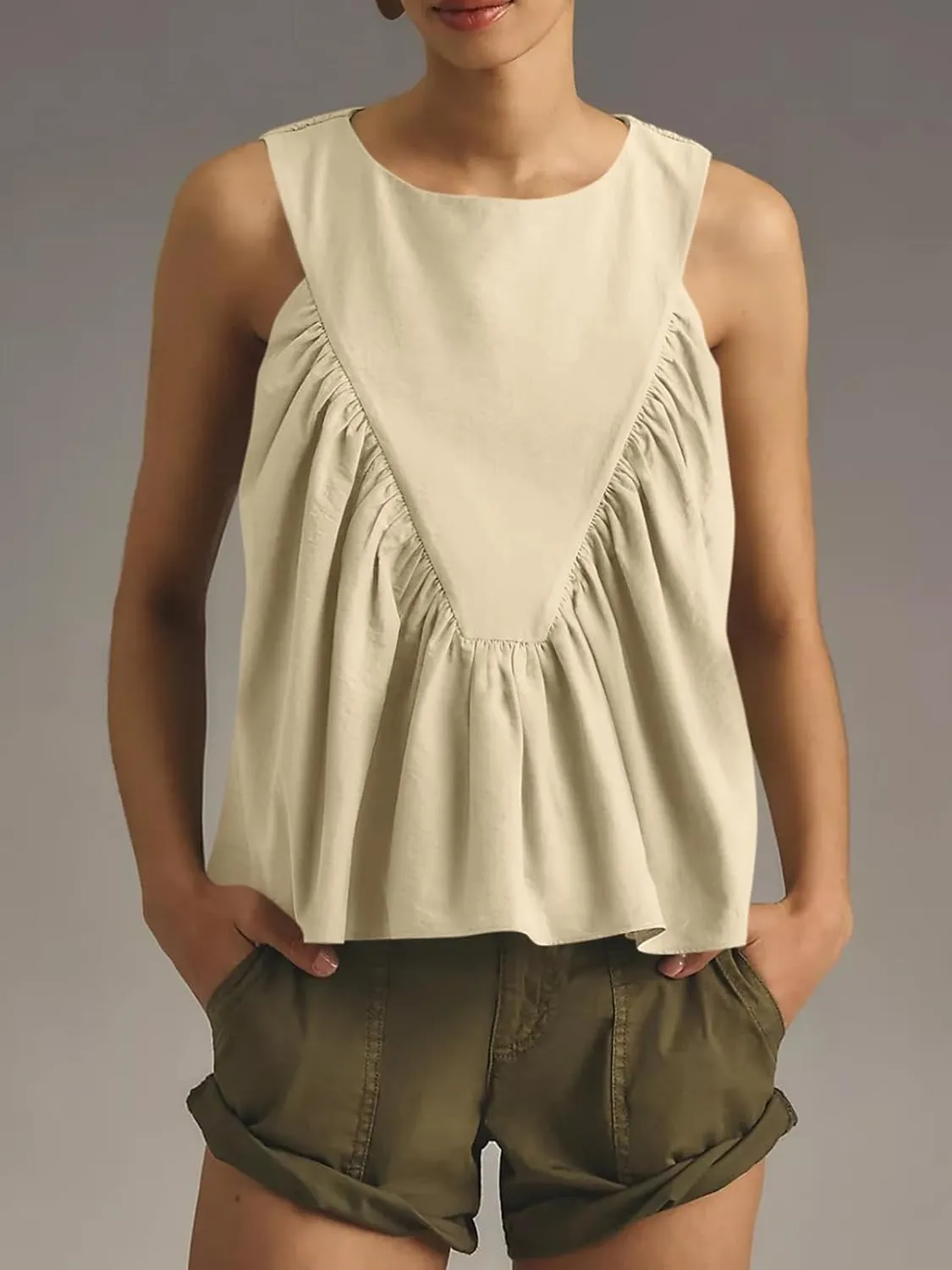 Cicy Bell Womens Peplum Babydoll Tank Tops Summer Sleeveless Loose T Shirts Casual Shirred Flowy Tops