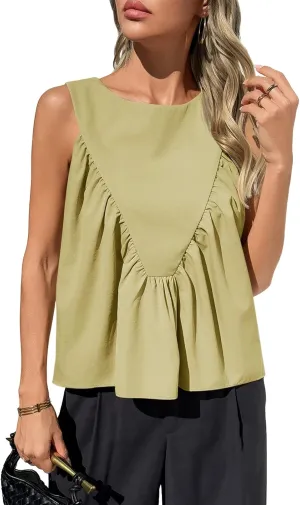 Cicy Bell Womens Peplum Babydoll Tank Tops Summer Sleeveless Loose T Shirts Casual Shirred Flowy Tops