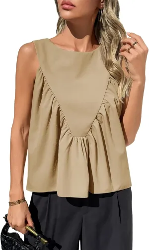 Cicy Bell Womens Peplum Babydoll Tank Tops Summer Sleeveless Loose T Shirts Casual Shirred Flowy Tops