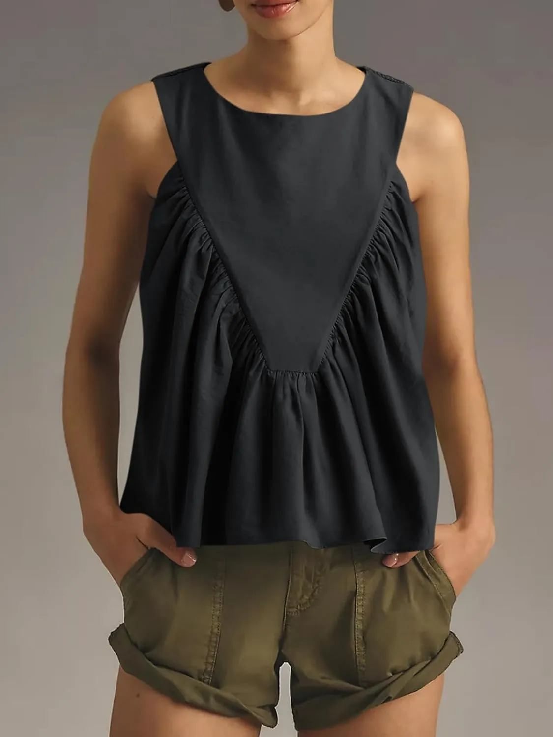 Cicy Bell Womens Peplum Babydoll Tank Tops Summer Sleeveless Loose T Shirts Casual Shirred Flowy Tops