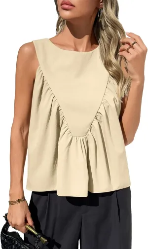 Cicy Bell Womens Peplum Babydoll Tank Tops Summer Sleeveless Loose T Shirts Casual Shirred Flowy Tops