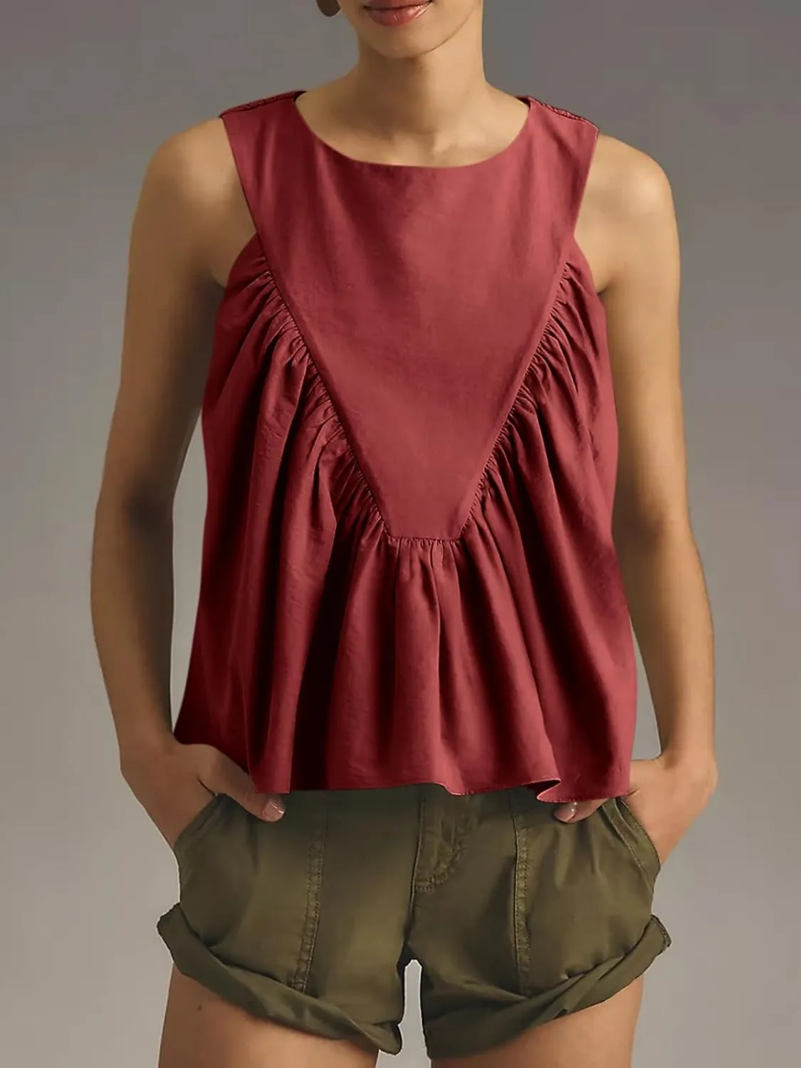 Cicy Bell Womens Peplum Babydoll Tank Tops Summer Sleeveless Loose T Shirts Casual Shirred Flowy Tops