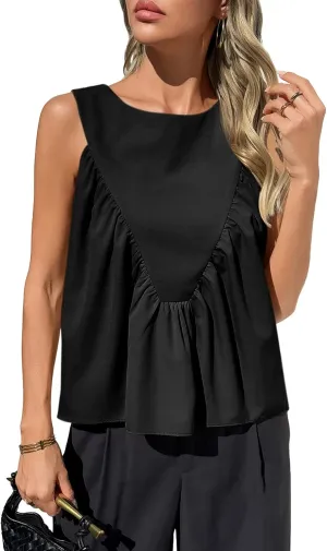 Cicy Bell Womens Peplum Babydoll Tank Tops Summer Sleeveless Loose T Shirts Casual Shirred Flowy Tops
