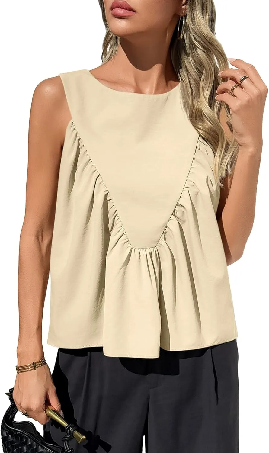 Cicy Bell Womens Peplum Babydoll Tank Tops Summer Sleeveless Loose T Shirts Casual Shirred Flowy Tops