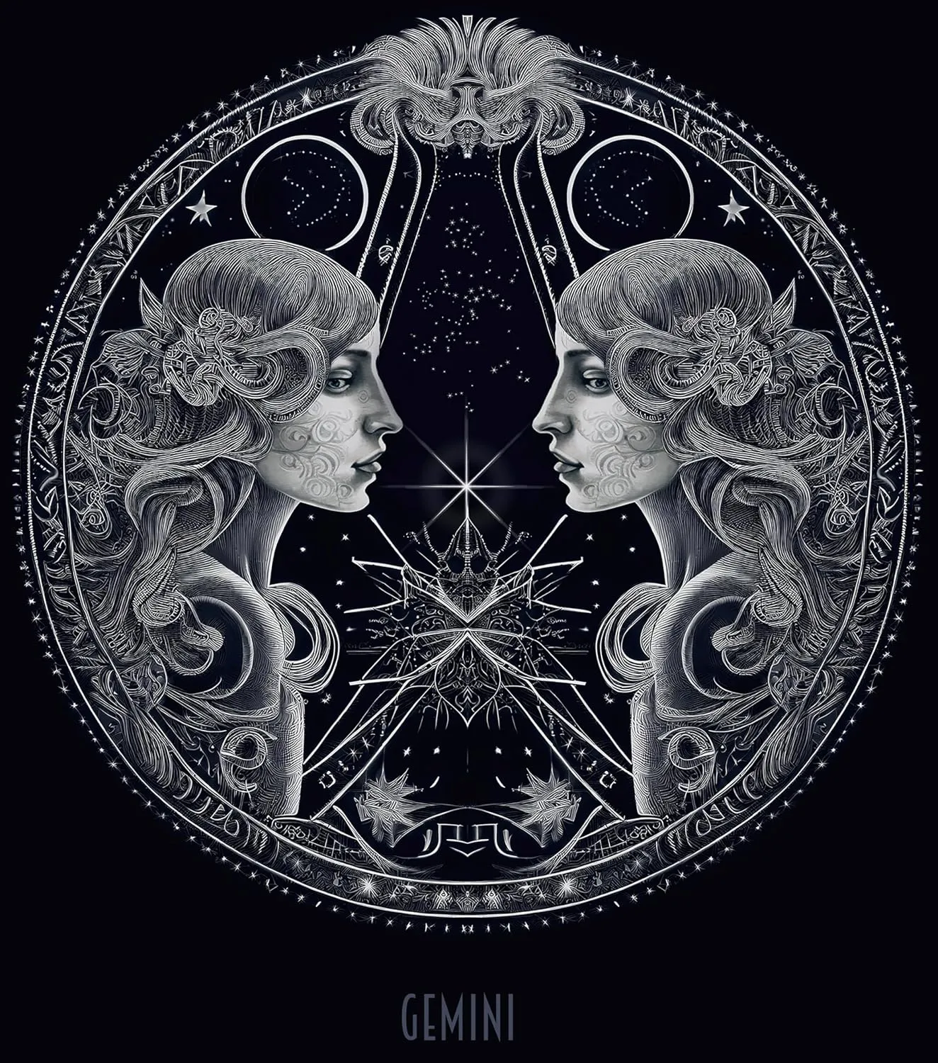 Gemini, Horoscope, Zodiac Signs, Astrology, Birthday, Iron On Heat Transfer, T-Shirt Iron On, DYI Iron On Transfer #4 (Gemini, Dark Color Fabric Transfer)