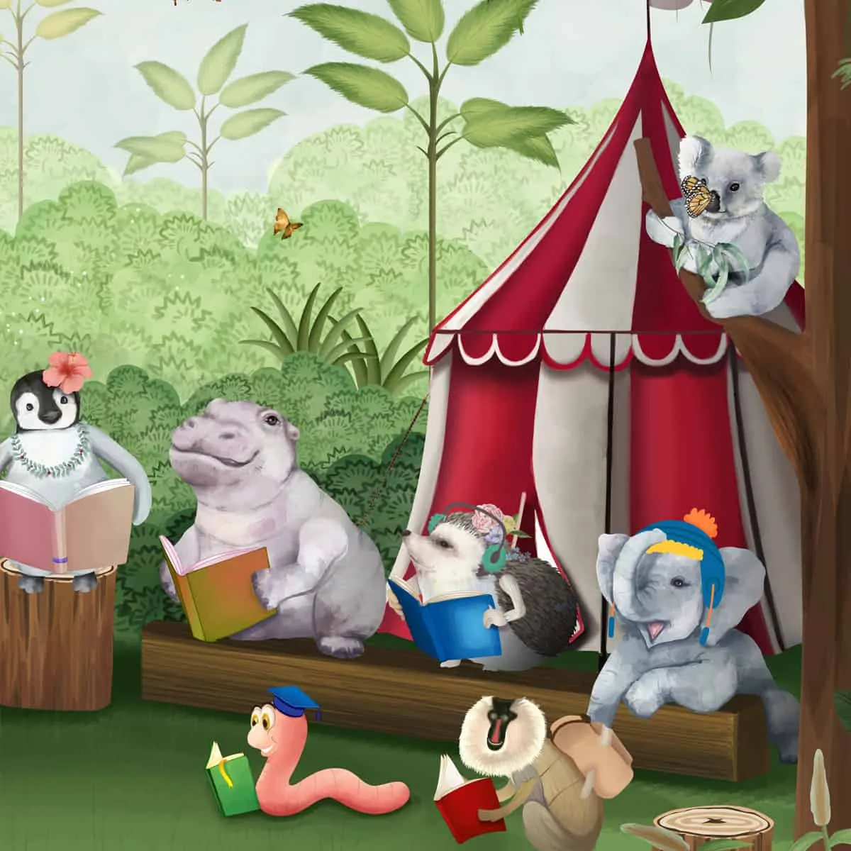 Jungle Class Room with Animals Wallpaper, Customised