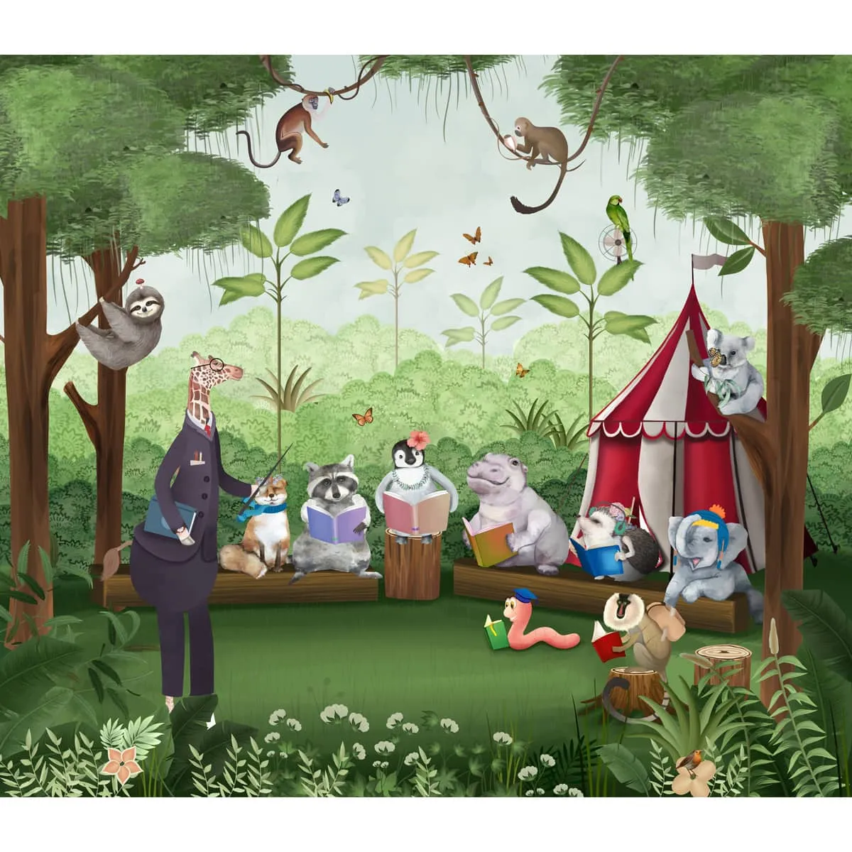 Jungle Class Room with Animals Wallpaper, Customised