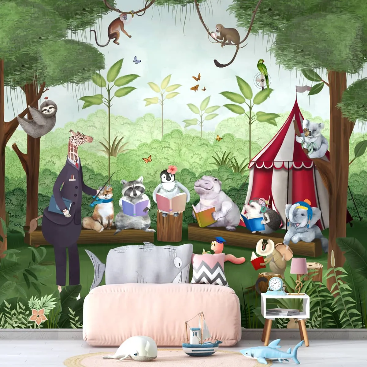 Jungle Class Room with Animals Wallpaper, Customised