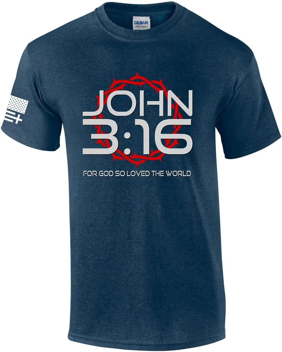Mens Christian John 3:16 for God So Loved The World Scripture Short Sleeve T-Shirt Graphic Tee
