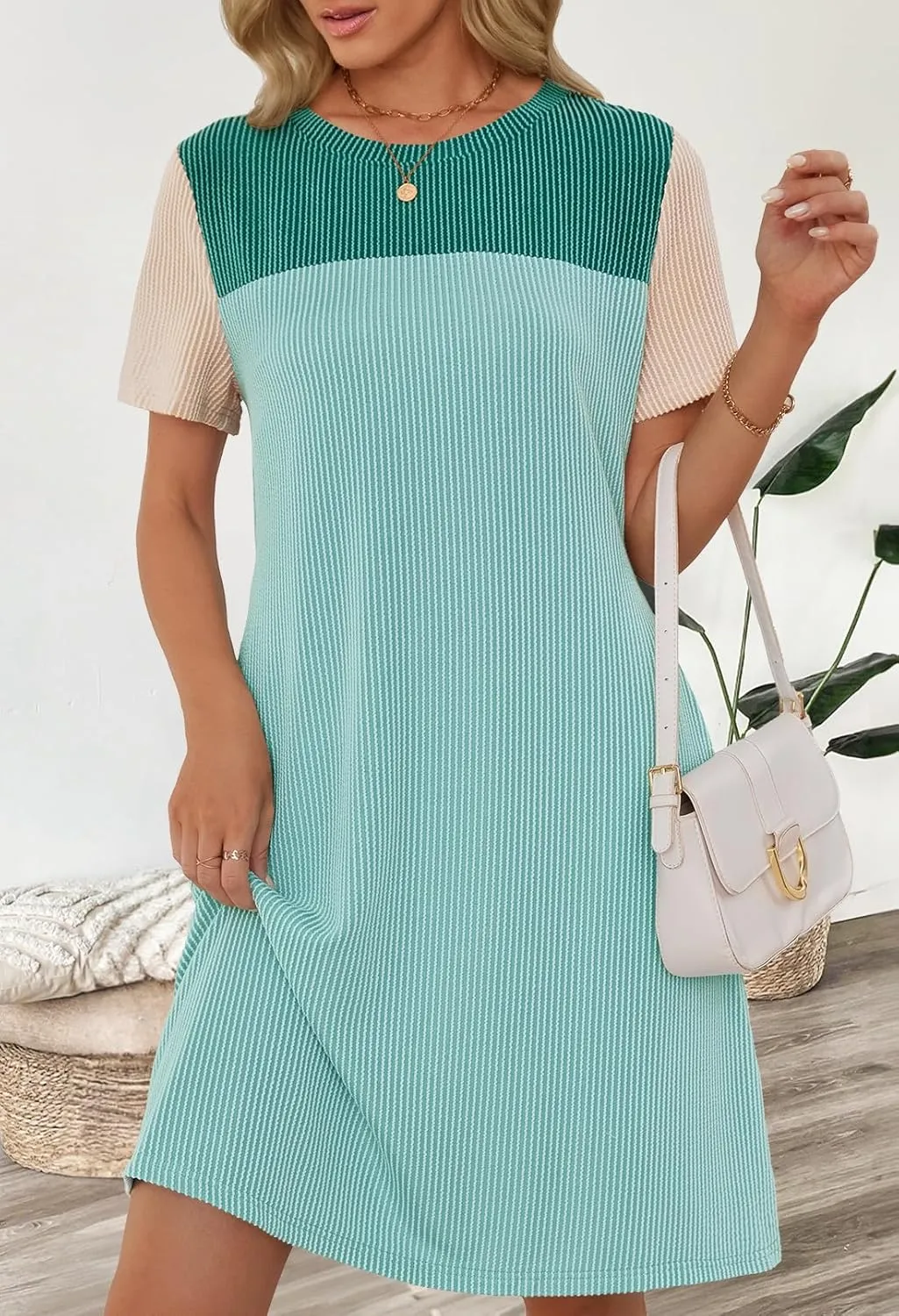 MEROKEETY Women's 2025 Spring Summer Mini Dresses Casual Short Sleeve Crewneck T Shirt Shift Dress