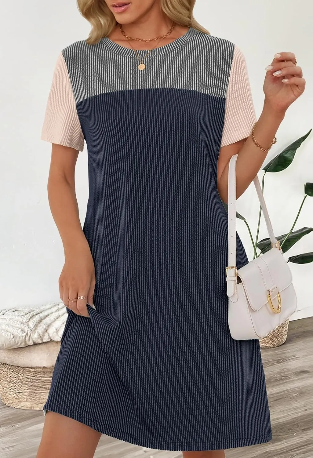 MEROKEETY Women's 2025 Spring Summer Mini Dresses Casual Short Sleeve Crewneck T Shirt Shift Dress
