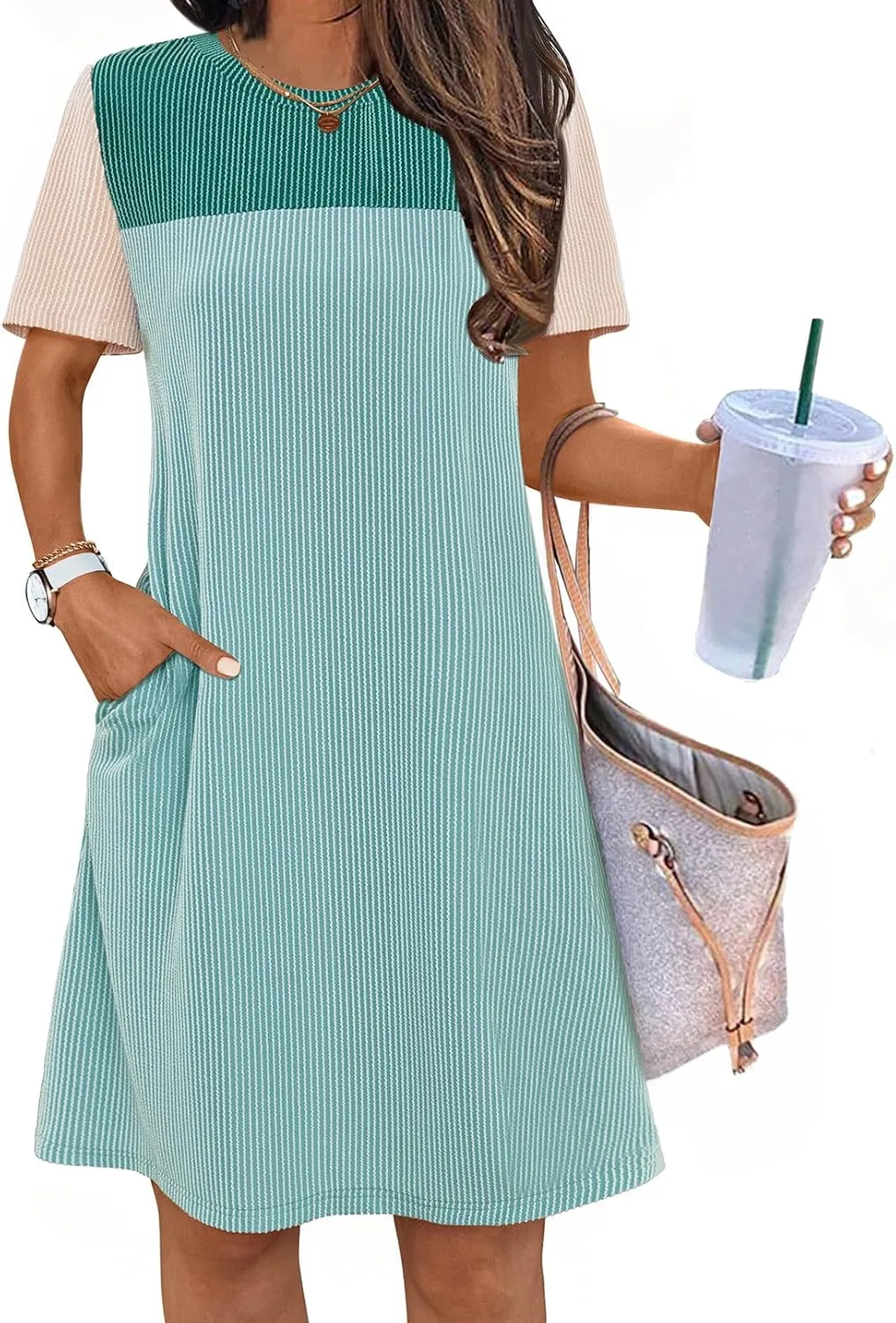 MEROKEETY Women's 2025 Spring Summer Mini Dresses Casual Short Sleeve Crewneck T Shirt Shift Dress