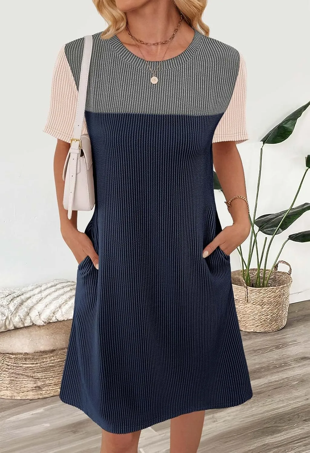 MEROKEETY Women's 2025 Spring Summer Mini Dresses Casual Short Sleeve Crewneck T Shirt Shift Dress