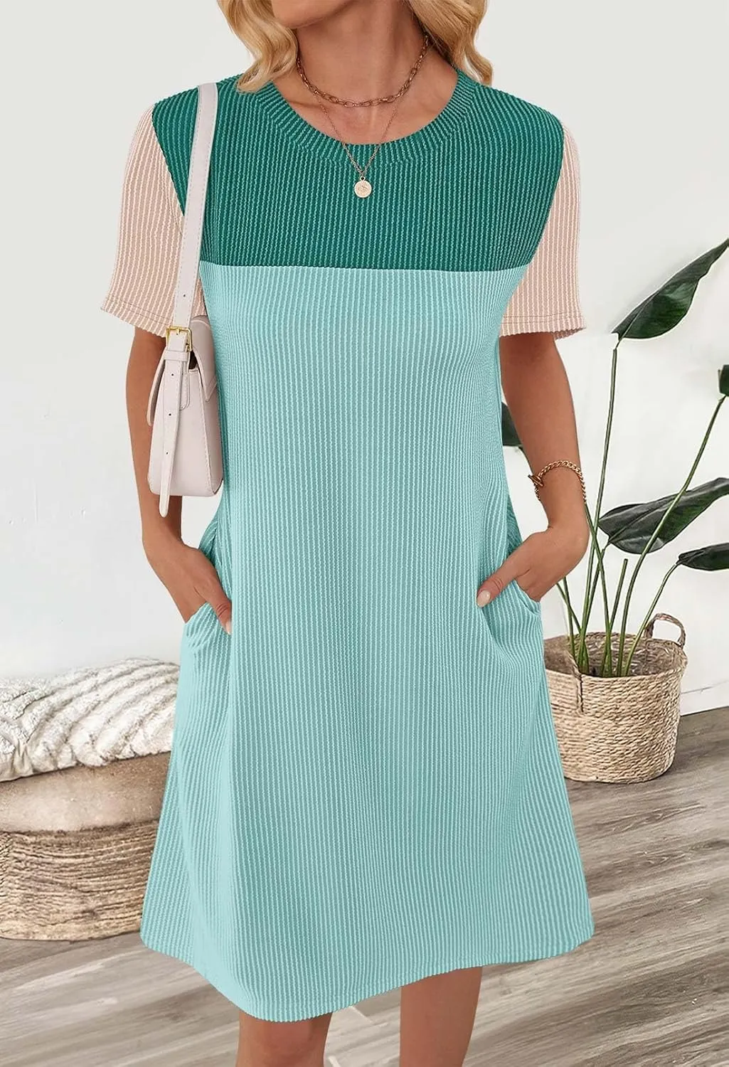 MEROKEETY Women's 2025 Spring Summer Mini Dresses Casual Short Sleeve Crewneck T Shirt Shift Dress