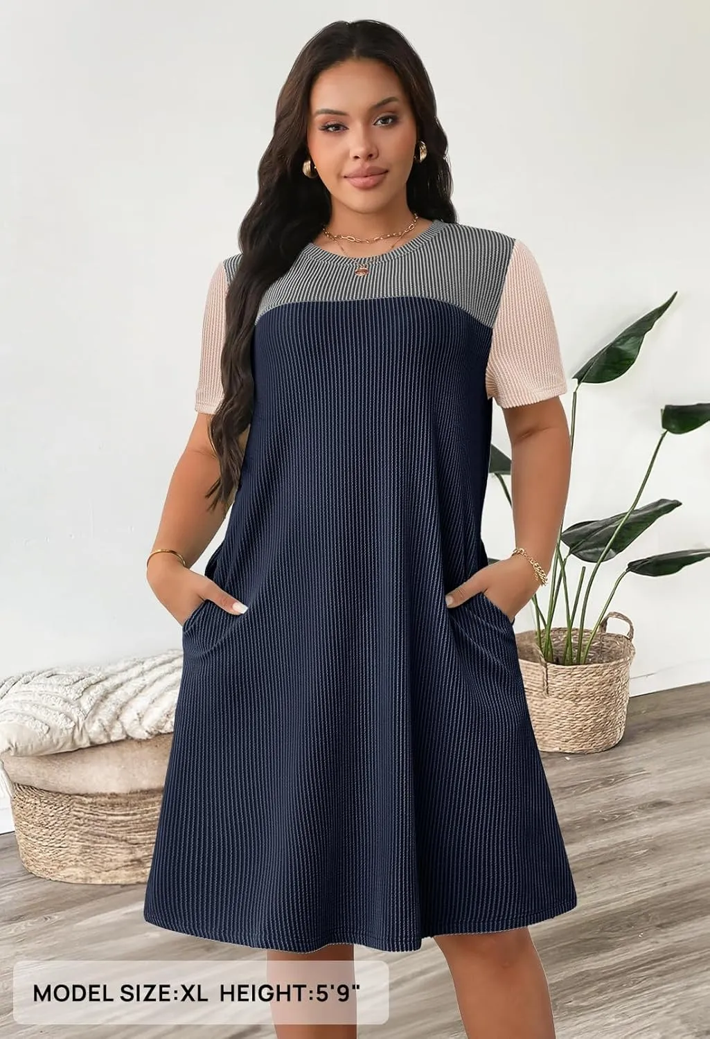 MEROKEETY Women's 2025 Spring Summer Mini Dresses Casual Short Sleeve Crewneck T Shirt Shift Dress