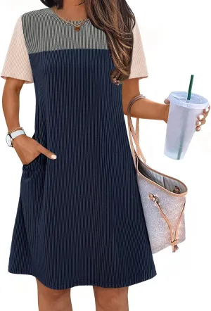 MEROKEETY Women's 2025 Spring Summer Mini Dresses Casual Short Sleeve Crewneck T Shirt Shift Dress