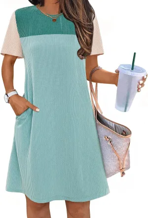 MEROKEETY Women's 2025 Spring Summer Mini Dresses Casual Short Sleeve Crewneck T Shirt Shift Dress