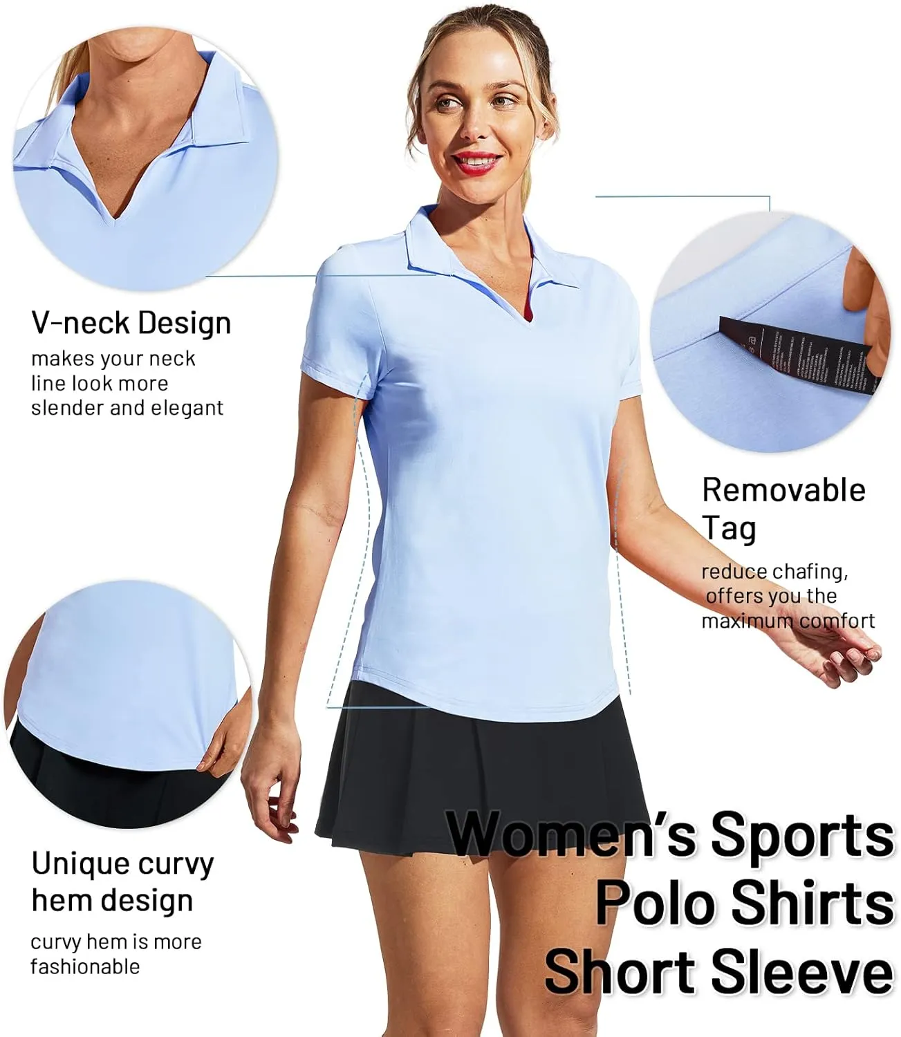 MIER Women's Golf Polo Shirts Collared V Neck Short Sleeve Tennis Shirt, Dry Fit, Moisture Wicking
