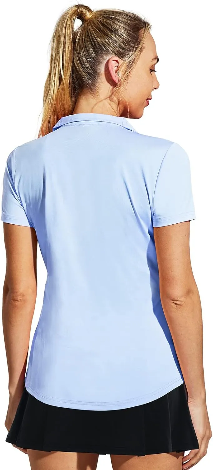 MIER Women's Golf Polo Shirts Collared V Neck Short Sleeve Tennis Shirt, Dry Fit, Moisture Wicking