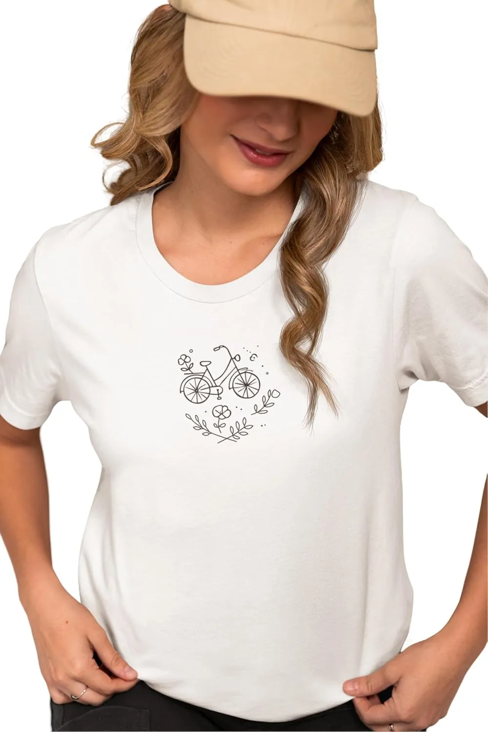 Minimalist Bicycle T-Shirt Cute Line Art Bike Floral Design Aesthetic Cycling Tee