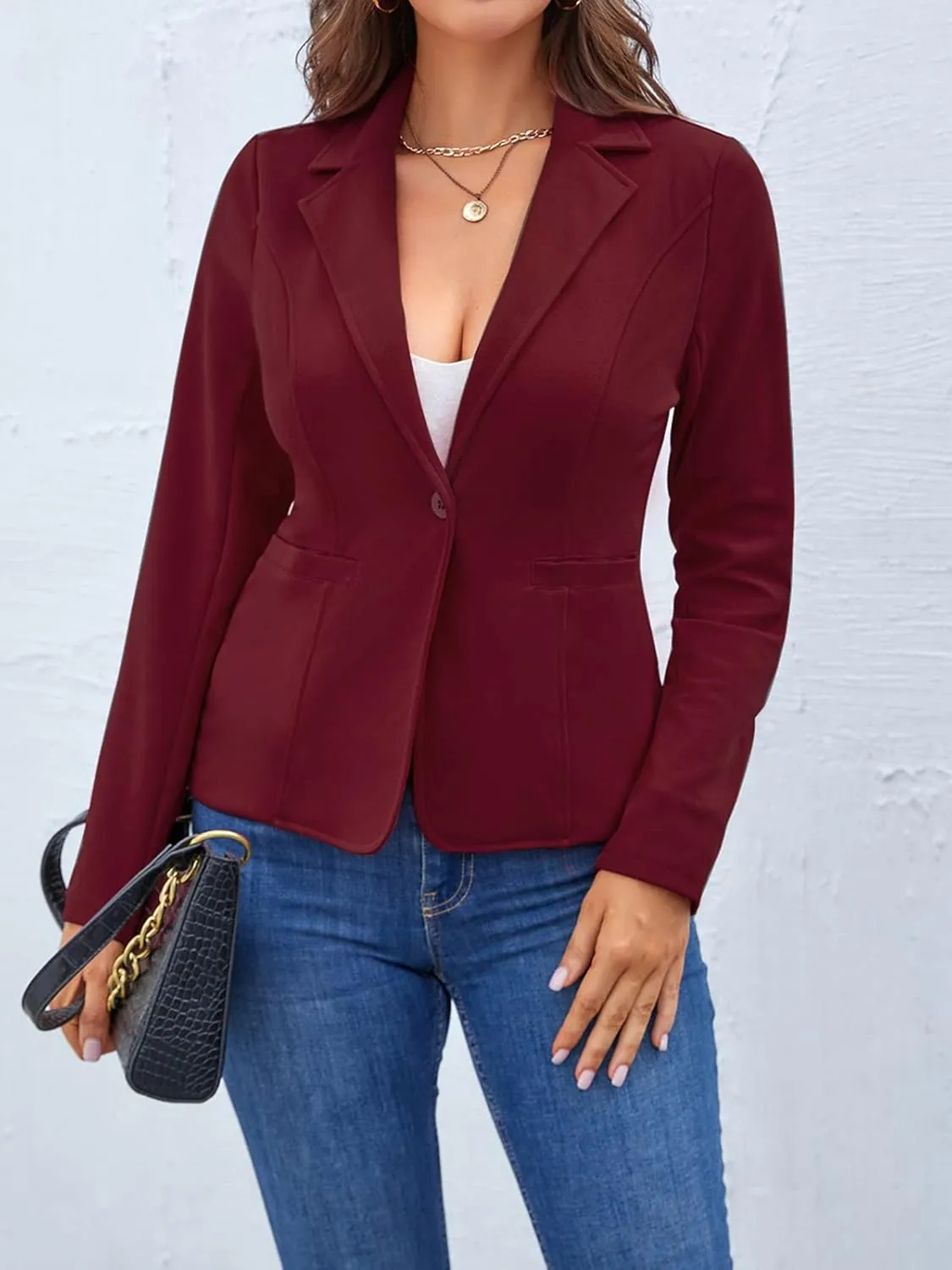 MINTLIMIT Women Long Sleeve Button Blazers Work Casual Office Notch Lapel Business Open Front Blazer Jacket with Pockets