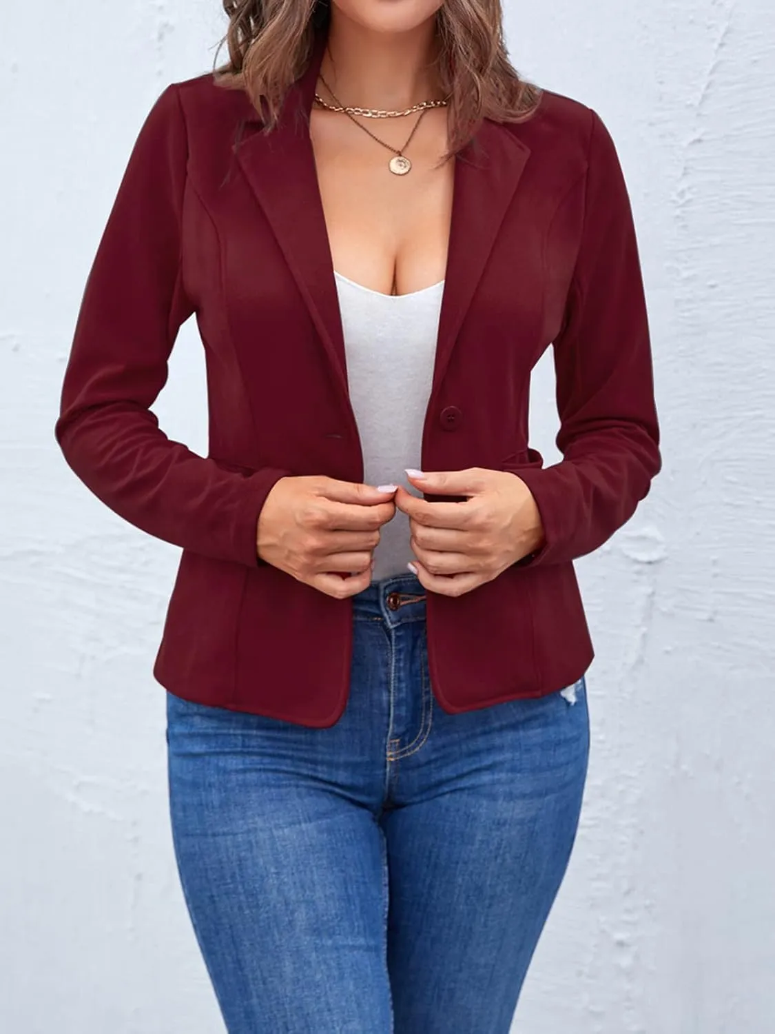 MINTLIMIT Women Long Sleeve Button Blazers Work Casual Office Notch Lapel Business Open Front Blazer Jacket with Pockets