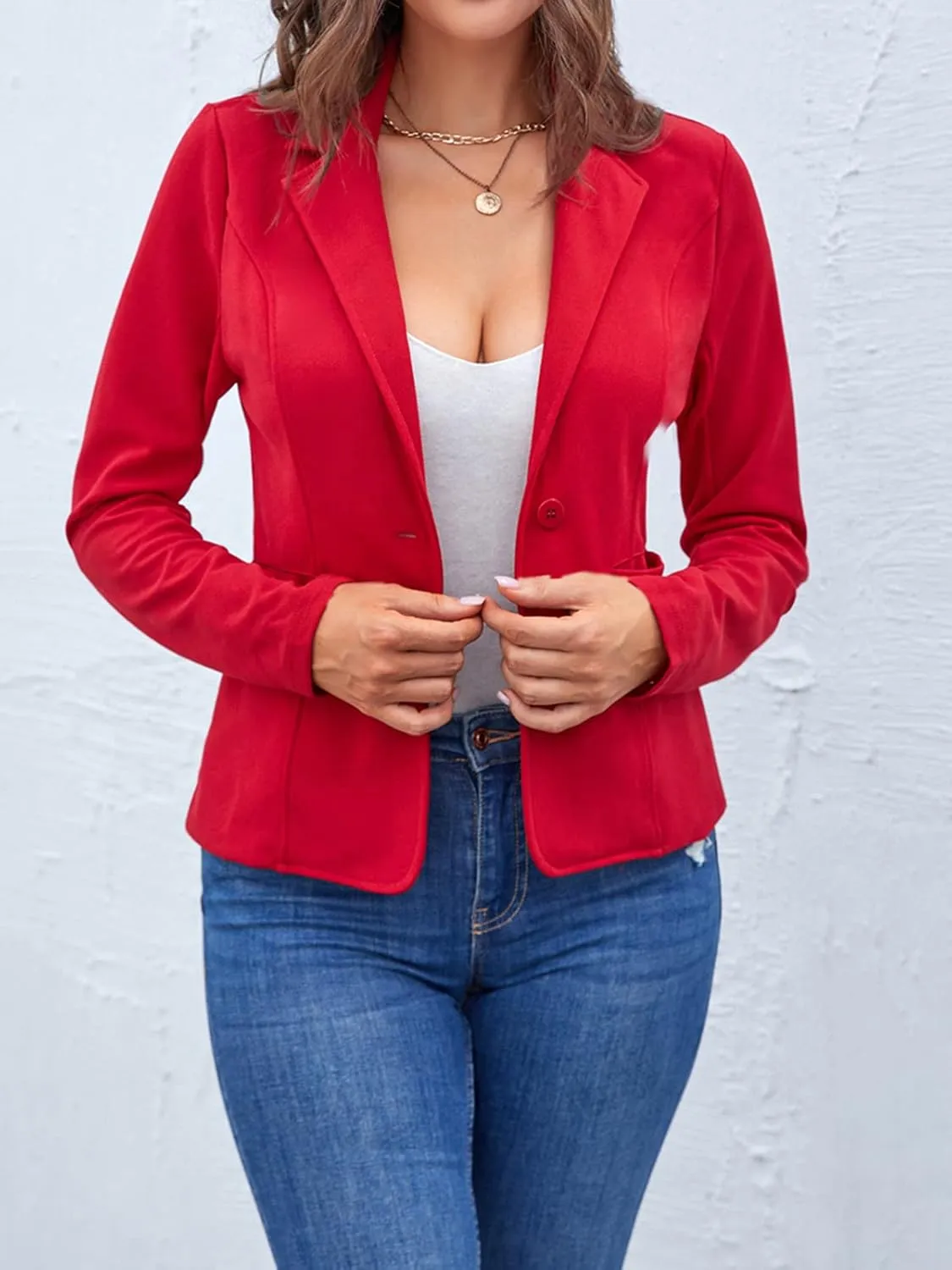 MINTLIMIT Women Long Sleeve Button Blazers Work Casual Office Notch Lapel Business Open Front Blazer Jacket with Pockets