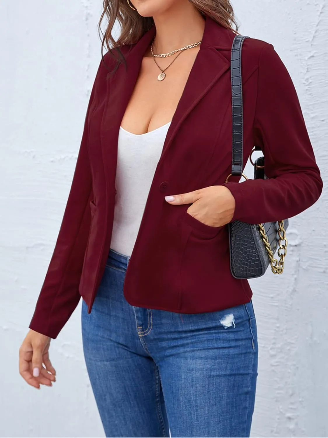MINTLIMIT Women Long Sleeve Button Blazers Work Casual Office Notch Lapel Business Open Front Blazer Jacket with Pockets