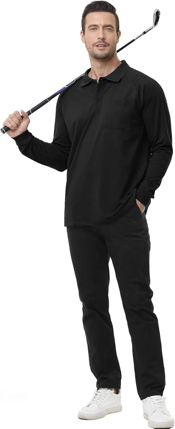 MOHEEN Men's Pique Polo Shirts Dry Fit UPF 50  Long Sleeve Golf Shirt Big and Tall M-6XL