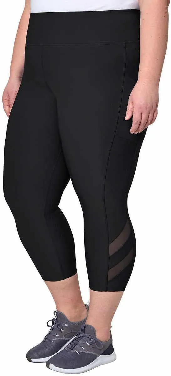 Mondetta Womens Midweight High Waisted Mesh Capri Legging