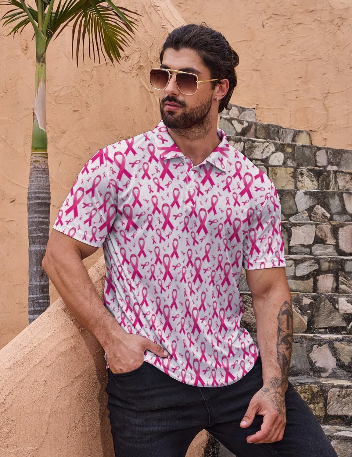 Polo Shirts for Men Moisture Wicking Fun Printed Short Sleeve Performance Mens Golf Shirts Quick Dry