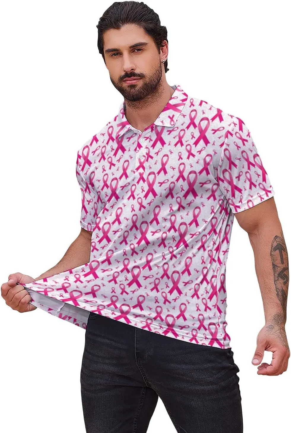 Polo Shirts for Men Moisture Wicking Fun Printed Short Sleeve Performance Mens Golf Shirts Quick Dry