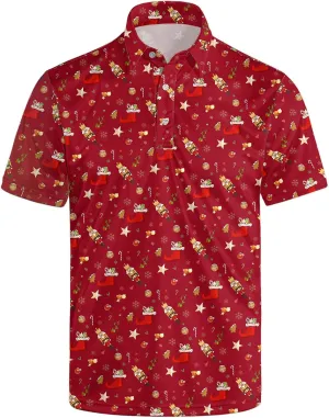 Polo Shirts for Men Moisture Wicking Fun Printed Short Sleeve Performance Mens Golf Shirts Quick Dry