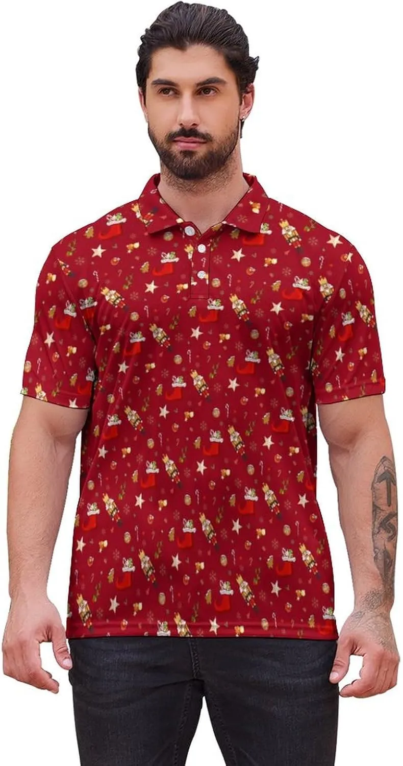 Polo Shirts for Men Moisture Wicking Fun Printed Short Sleeve Performance Mens Golf Shirts Quick Dry