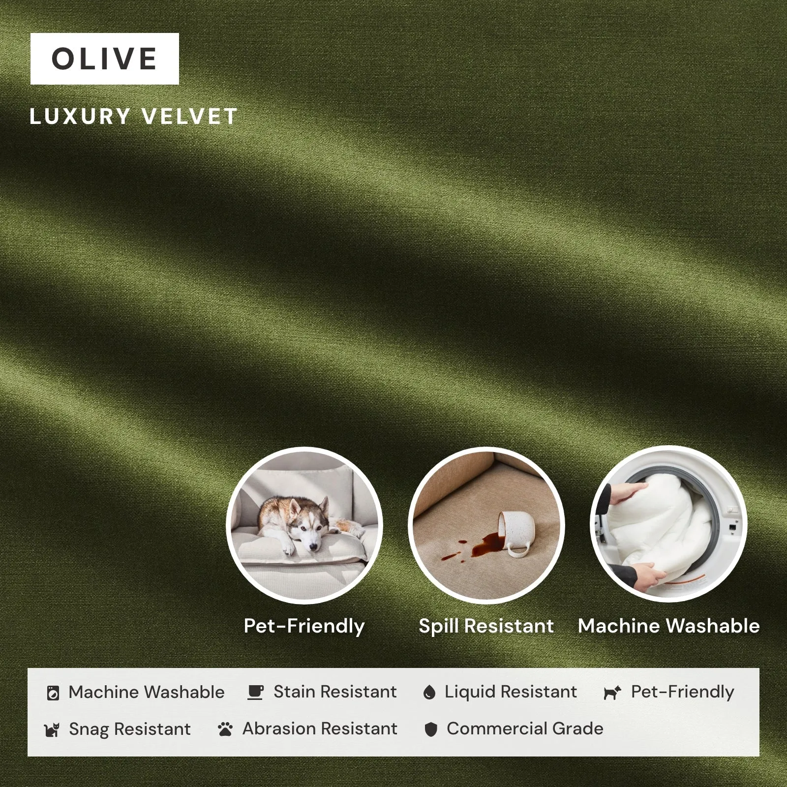 Slipcover Only - Modular Performance Chaise Armchair | Luxury Velvet in Olive