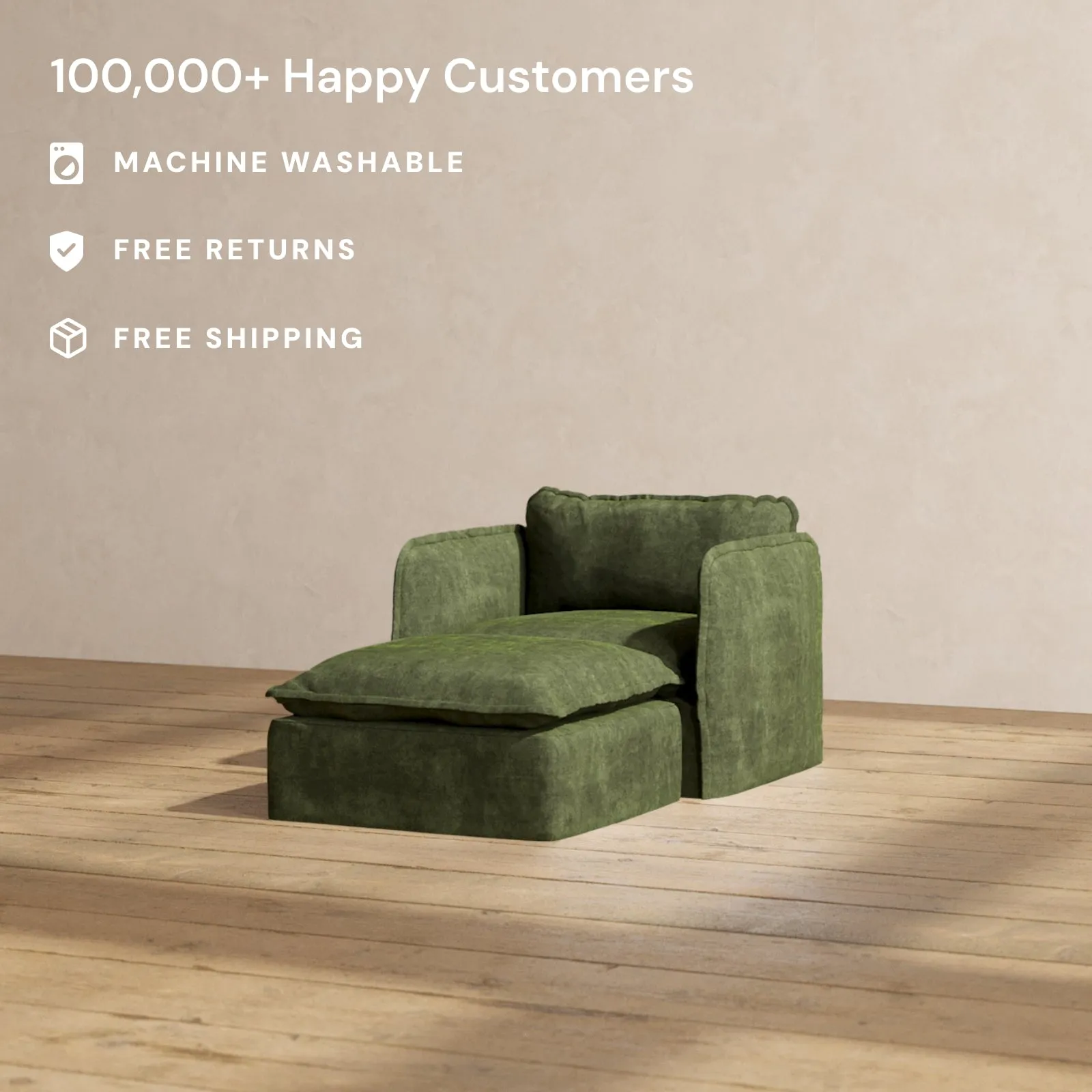 Slipcover Only - Modular Performance Chaise Armchair | Luxury Velvet in Olive