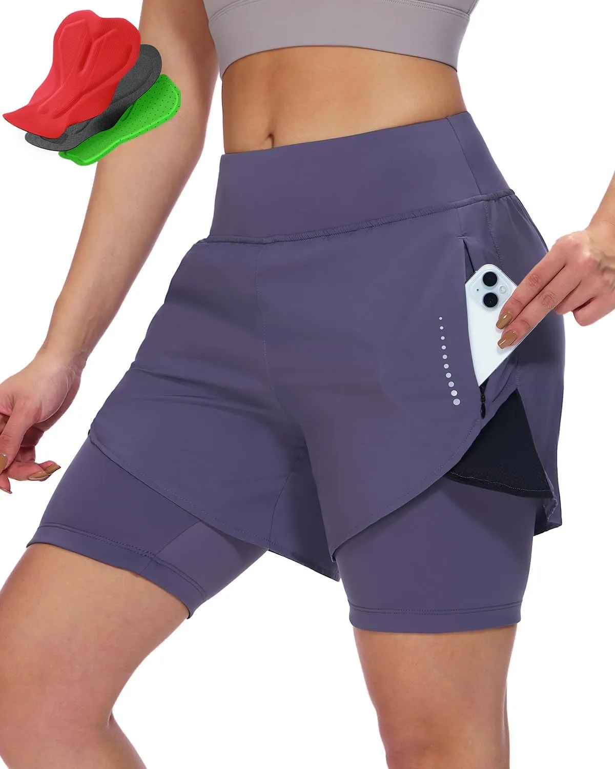 Sportneer Women Padded Bike Shorts - 4D Bicycle Cycling Shorts with 2 Zipper Pockets & Inner Pocket, Stylish and Comfortable