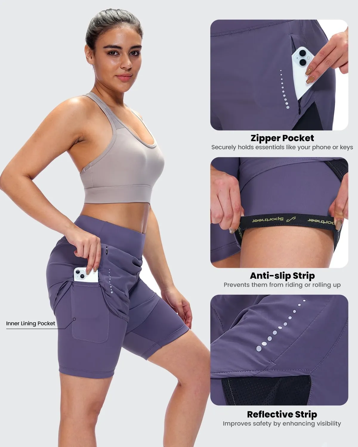 Sportneer Women Padded Bike Shorts - 4D Bicycle Cycling Shorts with 2 Zipper Pockets & Inner Pocket, Stylish and Comfortable