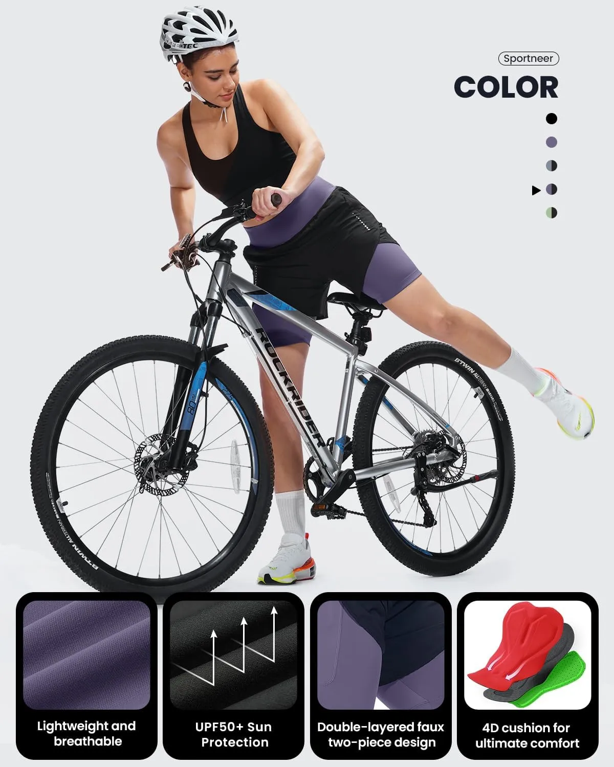 Sportneer Women Padded Bike Shorts - 4D Bicycle Cycling Shorts with 2 Zipper Pockets & Inner Pocket, Stylish and Comfortable