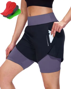 Sportneer Women Padded Bike Shorts - 4D Bicycle Cycling Shorts with 2 Zipper Pockets & Inner Pocket, Stylish and Comfortable
