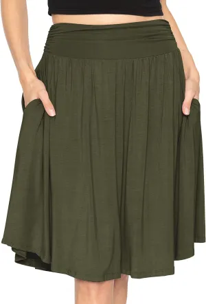 STRETCH IS COMFORT Women's and Plus Size Scoop Hem Flare Mid Length Skirt with Pockets | S-5X
