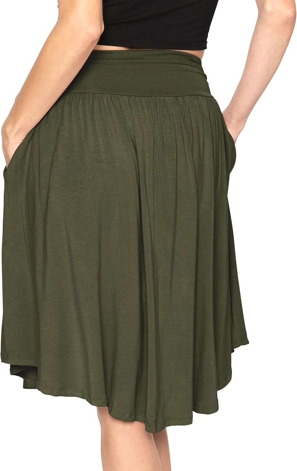 STRETCH IS COMFORT Women's and Plus Size Scoop Hem Flare Mid Length Skirt with Pockets | S-5X